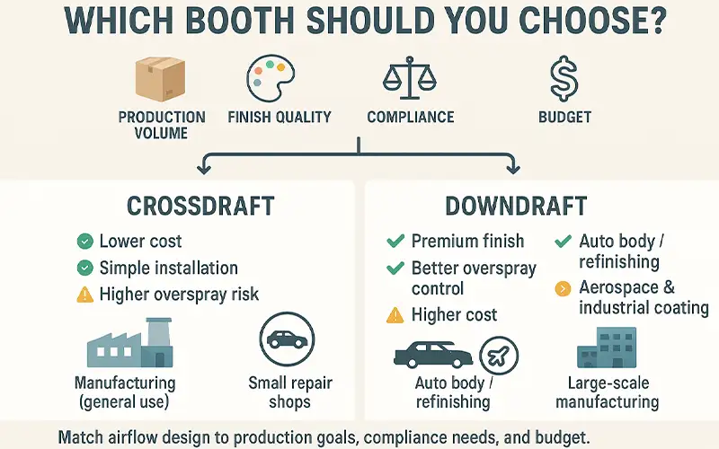 Crossdraft vs. Downdraft: Leitfaden zur Luftströmung in Sprühkabinen