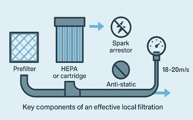 Metallstaub effizient erfassen: Quellabsaugung erklärt