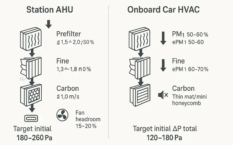 Medienauswahl für U-Bahnen: ePM1-Vorfilter, Feinfilter und Aktivkohleschichten