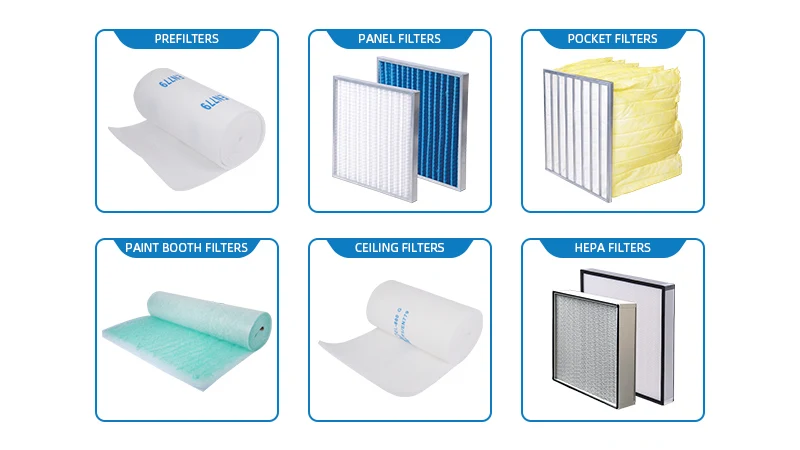 Übersicht über Vorfilter, Plattenfilter, Taschenfilter, Lackierkabinenfilter, Deckenfilter und HEPA-Filter von Clean-Link