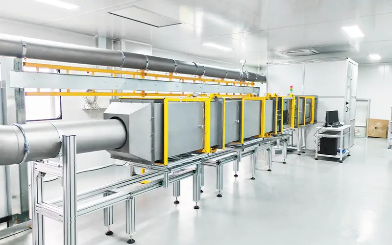 TOPAS-Prüfanlage von Clean-Link zur Messung von Luftstrom, Druckverlust und Filterleistung