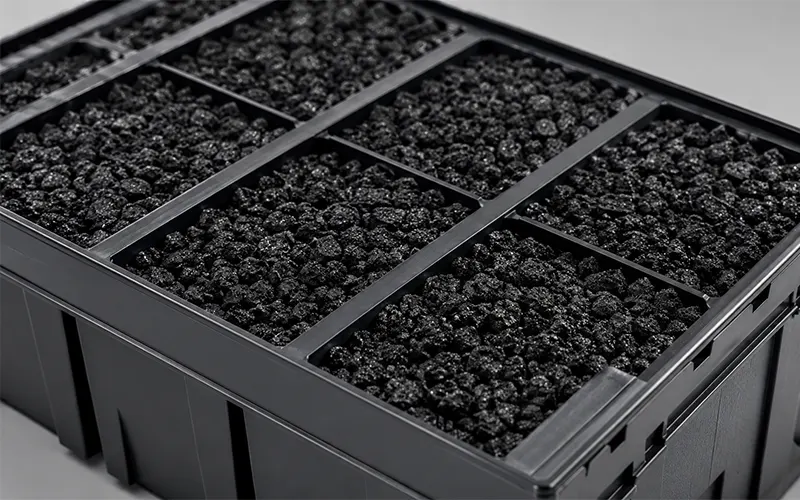 Granulierte Aktivkohle in einem Filtermodul für die Gasphasenfiltration