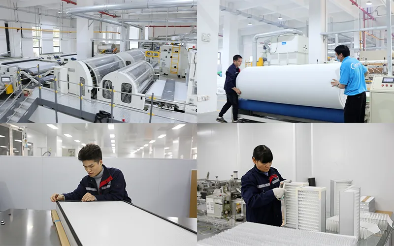 Kundenspezifische Luftfilterfertigung bei Clean-Link mit Produktion, Montage und Qualitätskontrolle.